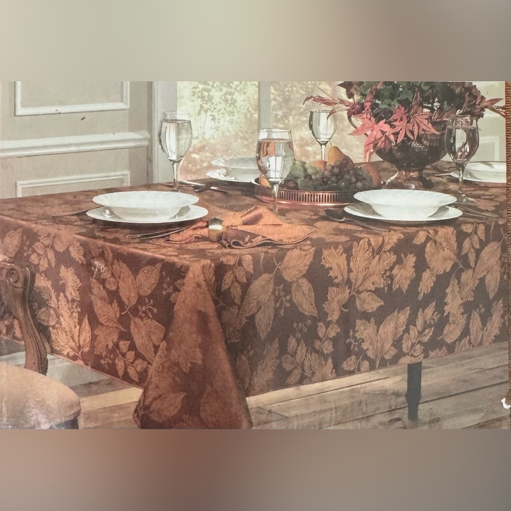Autumn Harvest Damask 60" x 84” Oblong Bronze Tablecloth NEW For Oblong / Oval